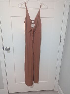Together Rust Brown Cropped Sleeveless Tie-Front Jumpsuit